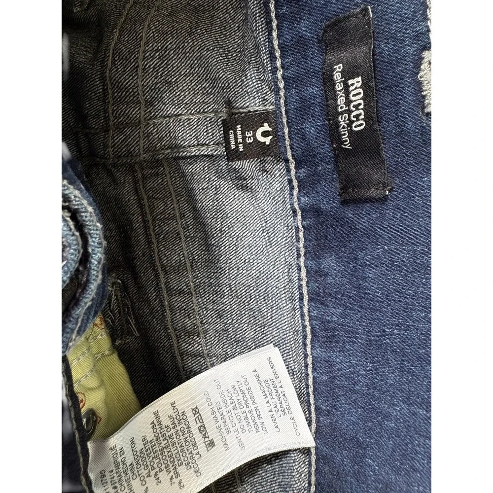 True Religion Rocco Skinny Jeans Mens 33 Blue Denim Dark Wash Stretch Relaxed